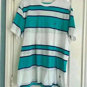 Nautica Men's Teal and White Navtech Sustainably Crafted T-Shirt Large